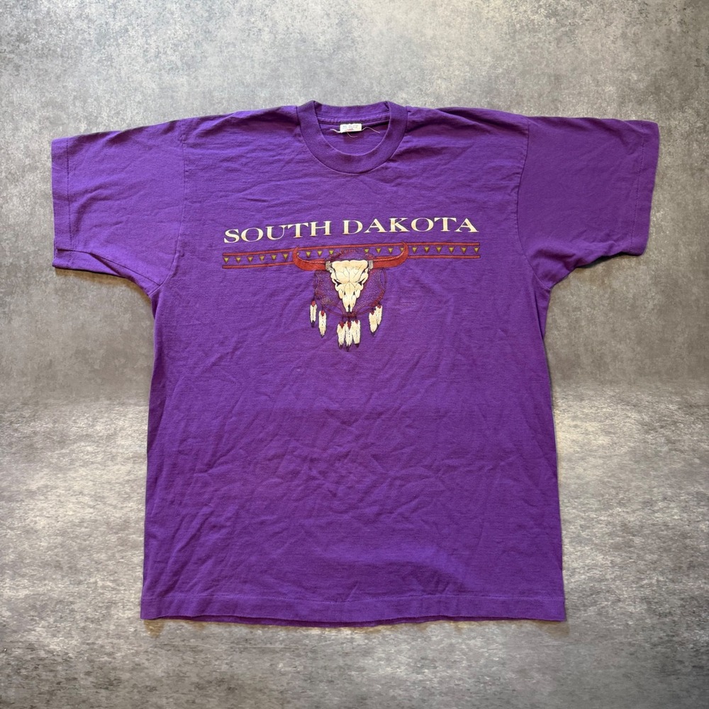 Vintage Fruit of the Loom South Dakota T Shirt Purple Single Stitch XL Mens